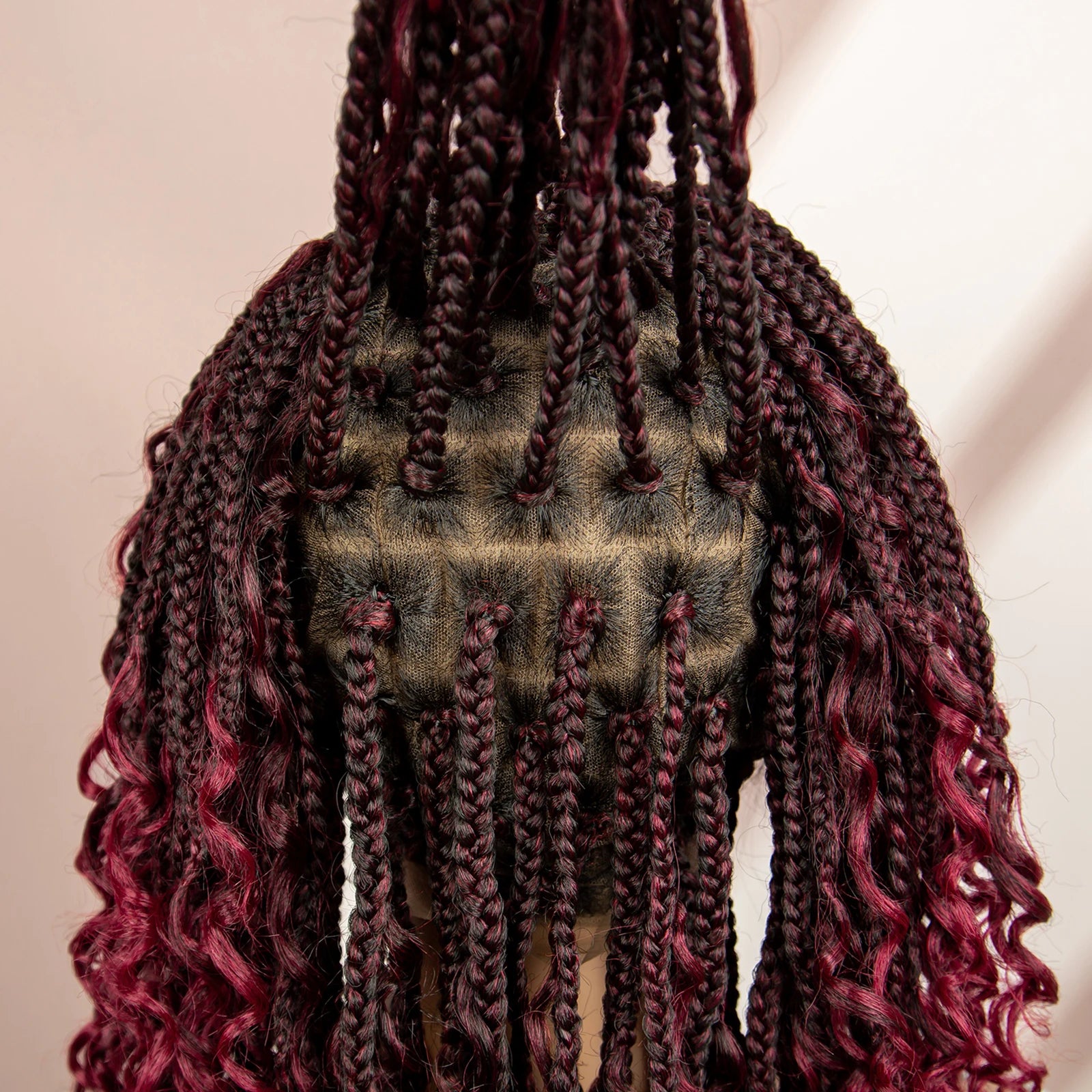 Burgundy Knotless Box Braids Wig with Curly Ends | Full Lace Luxegan