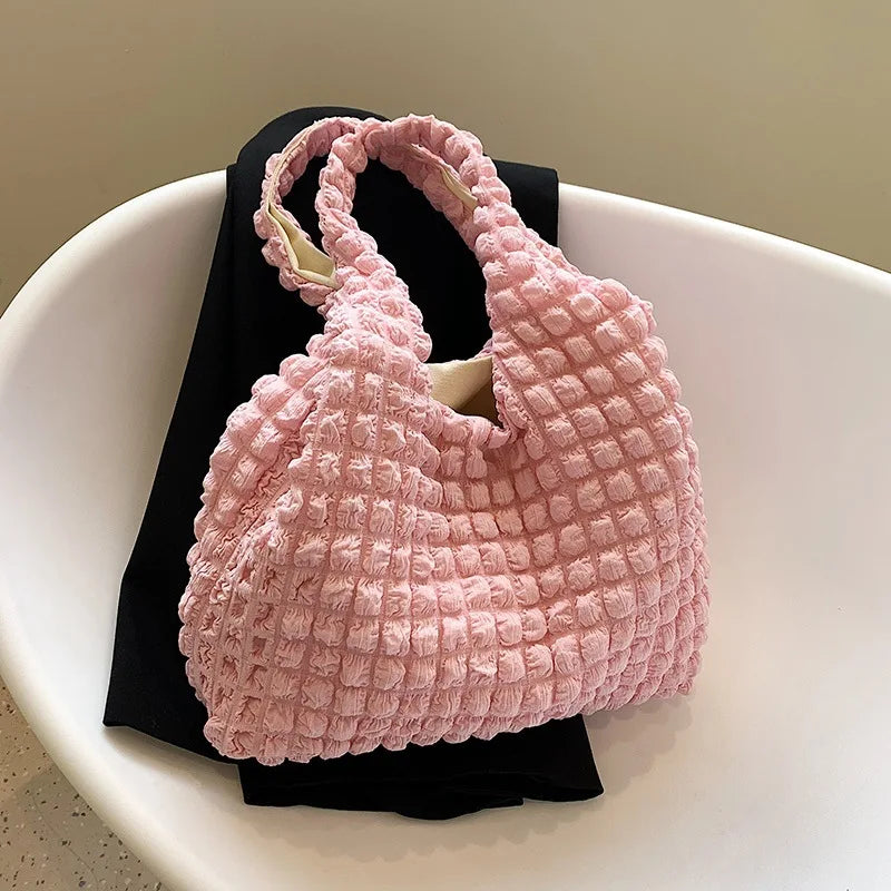 Soft Pleated Cloud Tote | Candy Color Large Capacity Shoulder Bag Luxegan