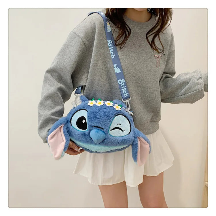 New Disney Cartoon Stitch Plush Backpack | Girls Cute Ins Shoulder Messenger Bag (Parent-Child Gift) Luxegan