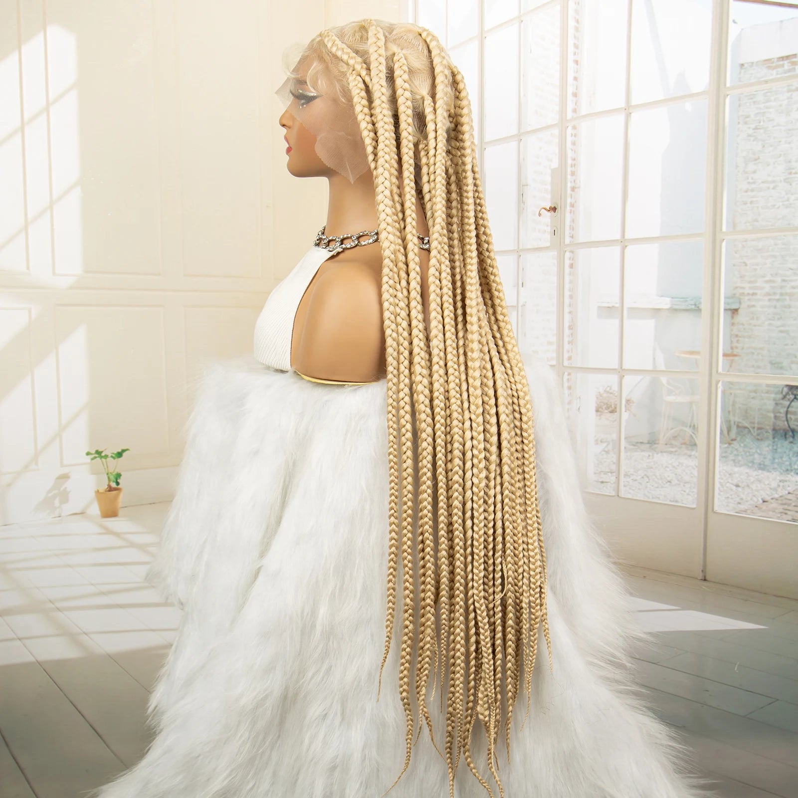 36" Big Knotless Box Braided Full Lace Wig | Cornrow Braiding Wig | Baby Hair | Synthetic Braids | For Women