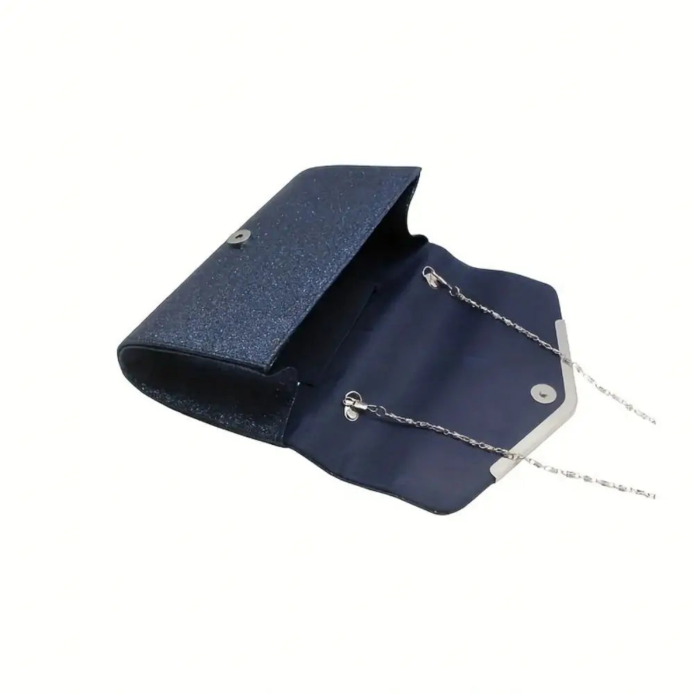 1pc Sparkling Silver Long Wallet Clutch | Ladies' Dinner Bag with Chain | Elegant Square Evening Purse for Weddings and Parties Luxegan