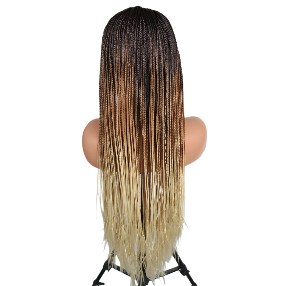 Trendy 3 Tone Ombre Braided Box Braids Lace Front Wig - Daily Wear Synthetic Hair