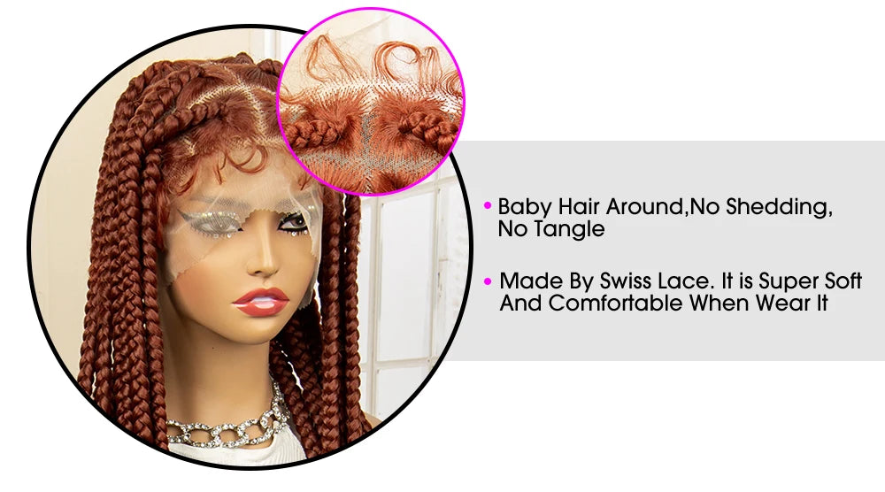 36" Big Knotless Box Braided Full Lace Wig | Cornrow Braiding Wig | Baby Hair | Synthetic Braids | For Women Luxegan