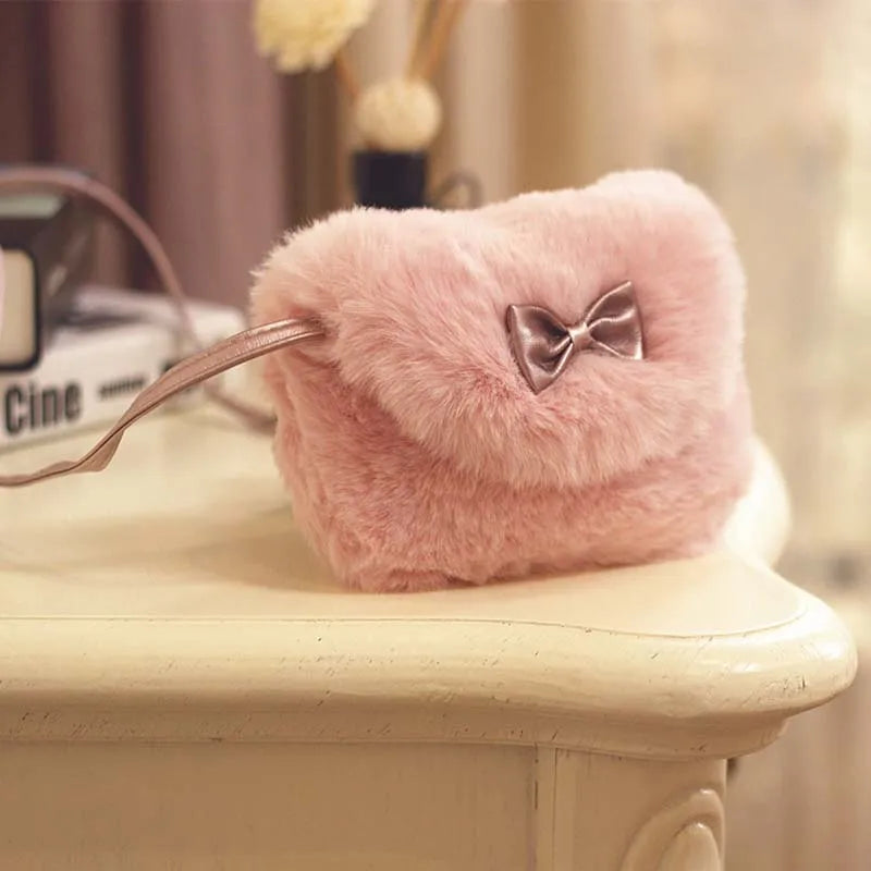 Children's Winter Plush Faux Fur Shoulder Bag | Princess Girl’s Soft Messenger Bag | Kids' Fashion Animal Print Handbag | Cozy Cotton-Lined Mini Backpack & Coin Purse Luxegan