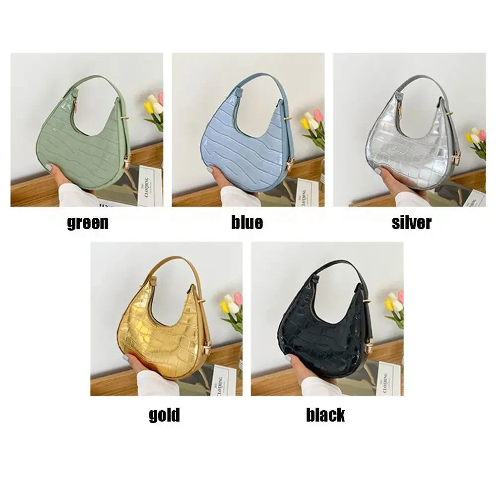 Women's Crocodile Grain Underarm Bags | PU Fashion Shoulder Bag Cute Simple Handbags | Female Purses Women Bag Clutch Purse Luxegan