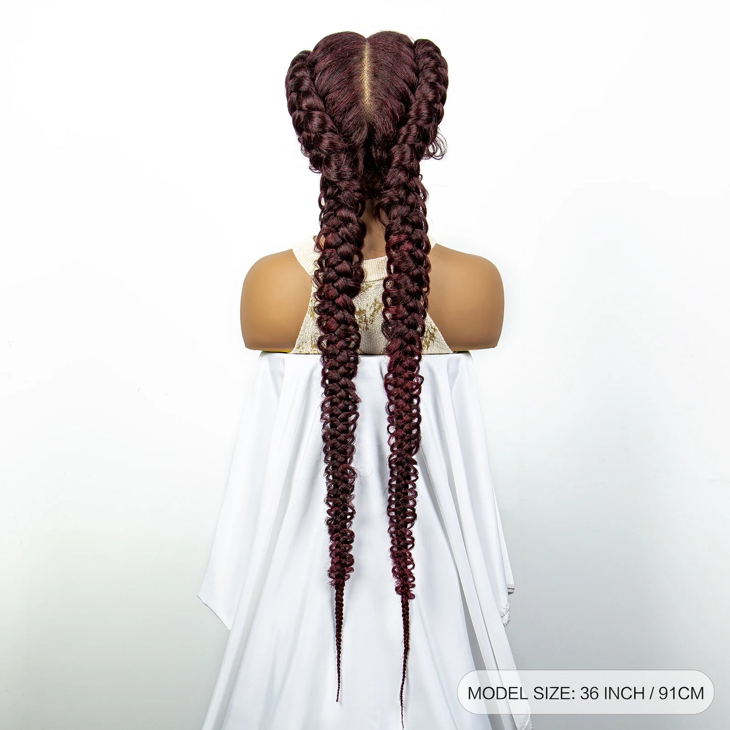 1B/30 Dark Brown Dutch Box Braids Wig | Synthetic Lace Frontal | Fishtail Braids | With Baby Hair | For Black Women