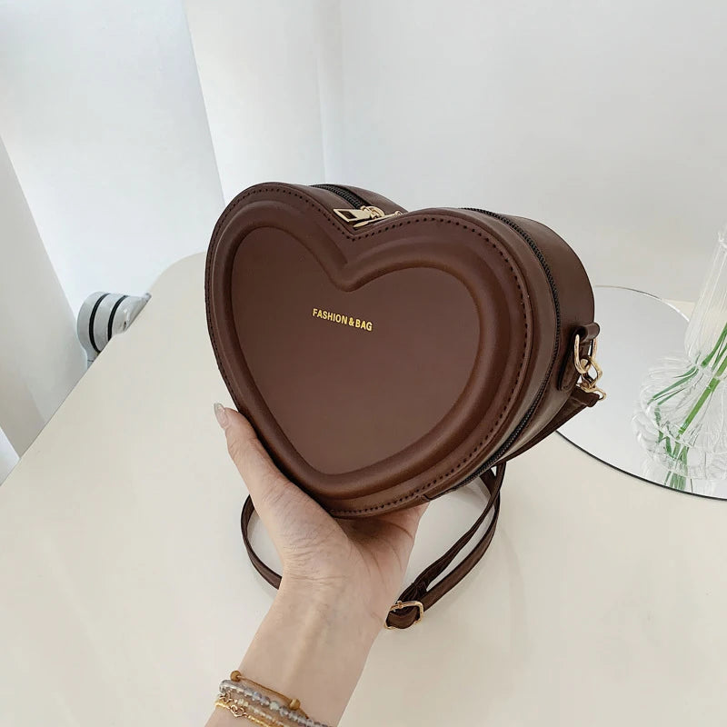 Heart Shaped PU Leather Sling Bag | Candy Color Zipper Crossbody Luxegan