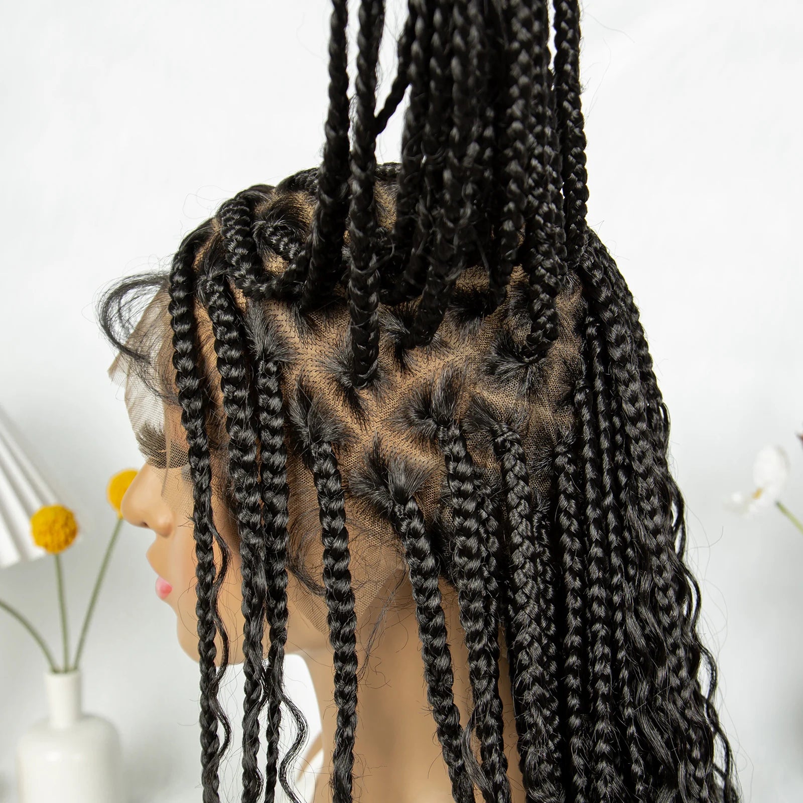 Transparent Full Lace Goddess Boho Box Braids Wig with Baby Hair Luxegan