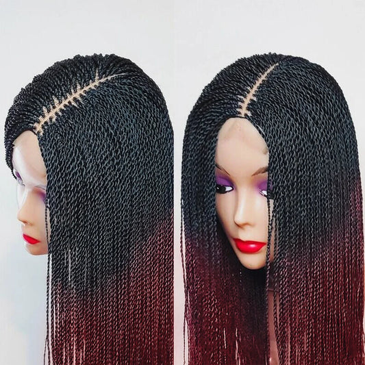 Red Ombre Micro Twist Braided Wig | Bob Length | Senegalese Twist | Lace Front Wig | Black Women