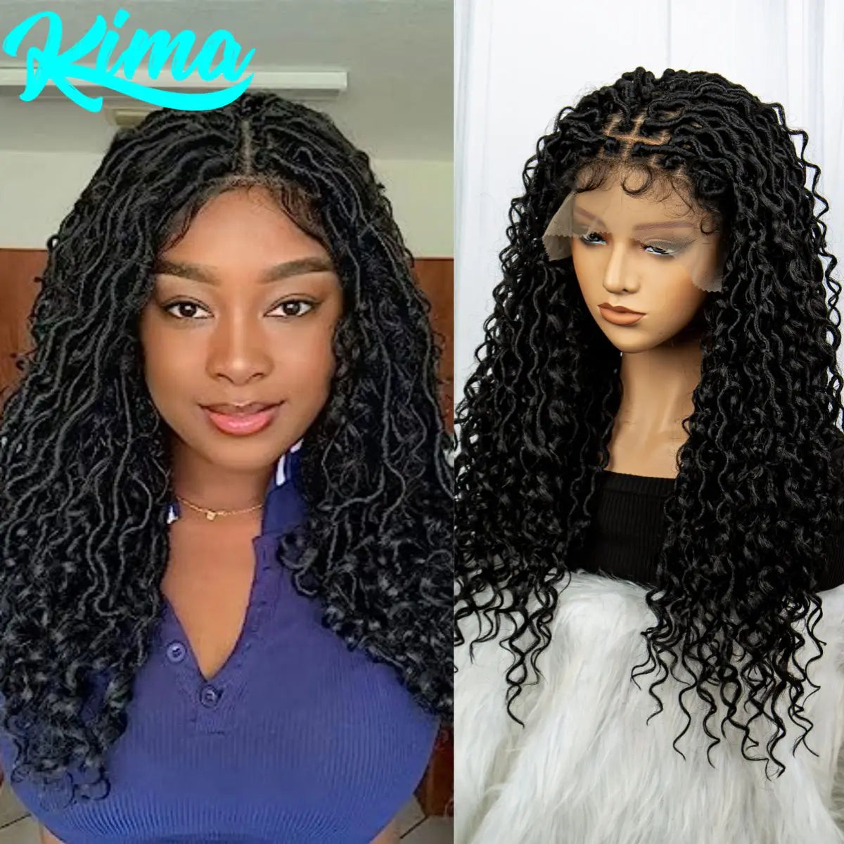 Faux Locs Braided Wigs Synthetic Dreadlock Braided Wigs With Curly Ends 26inch Lace Front Knotless Box Braids Wig with Baby Hair Luxegan