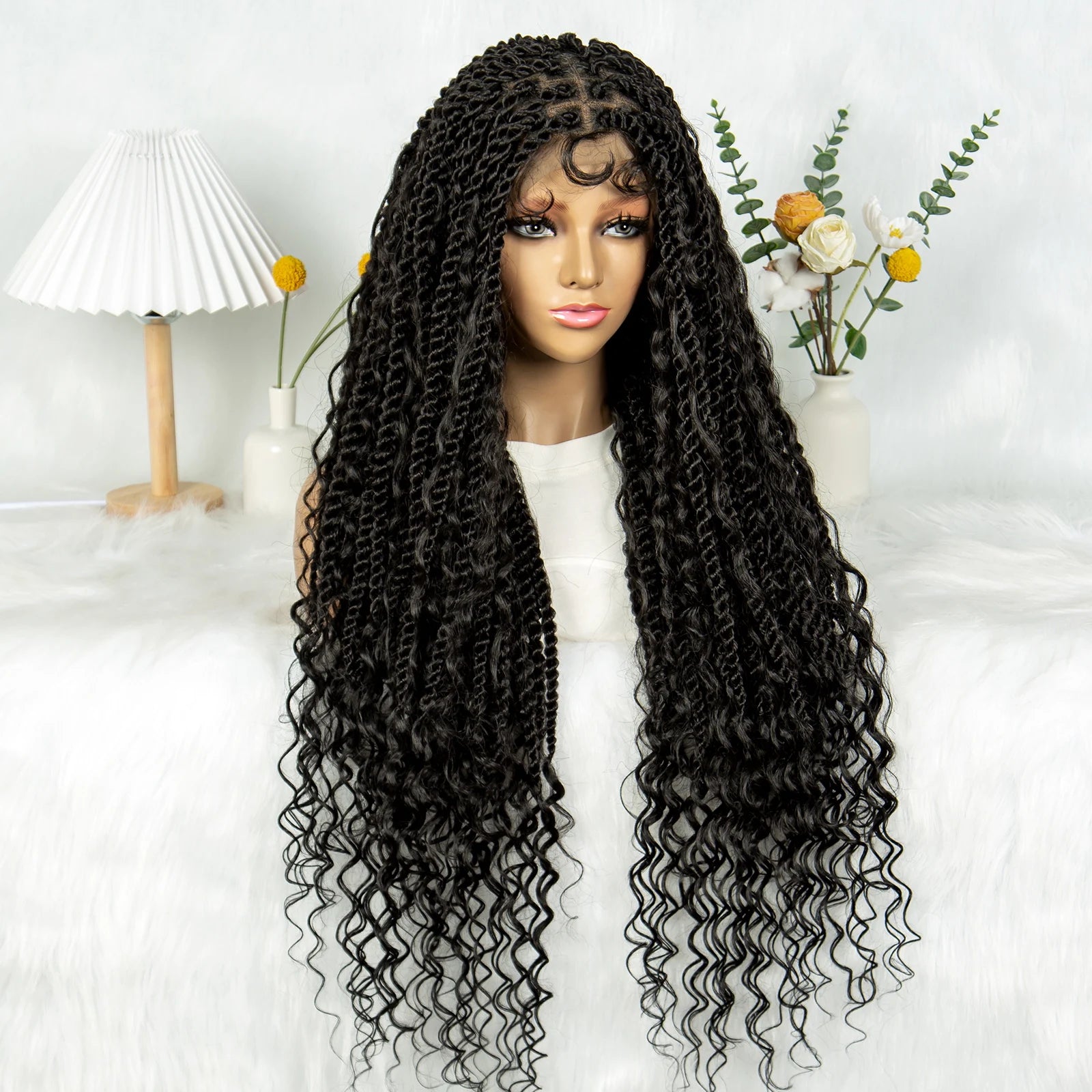 KIMA Twisted Boho Braided Wig | Full Lace Knotless Box Braids with Curly Accents Luxegan