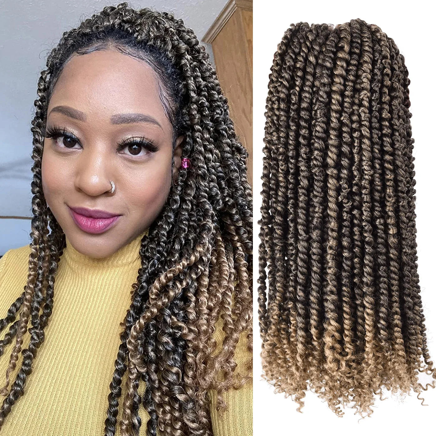 14" Passion Twist Crochet Hair | Pre-twisted Spring Twist | Ombre Options Luxegan