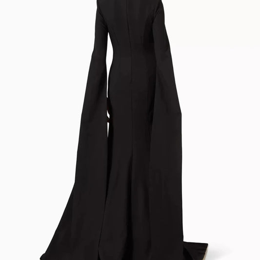 Crystal Draped A-Line Prom Dress | O-Neck Full Sleeve Floor-Length Evening Gown - view 2