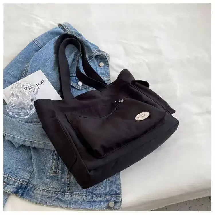 Large Capacity Canvas Commuter Tote | Sophisticated Student Class Shoulder Bag | Elegant Embroidery & Sequin Handbag | "Dignified" Eco-Friendly Daily Bag for Versatile Urban Styling Luxegan