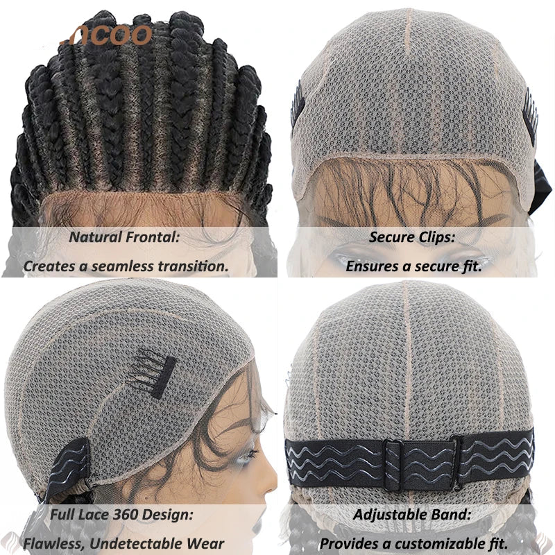 36" Jumbo Cornrow Braided Wig | Full Lace Synthetic Wig | Knotless Box Braids, Lace Frontal, Black Women