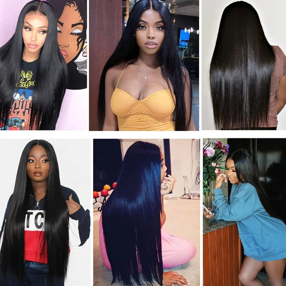 32 Inch Bone Straight T-Part Lace Front Wig | Transparent & Pre-Plucked Brazilian Remy Human Hair Luxegan