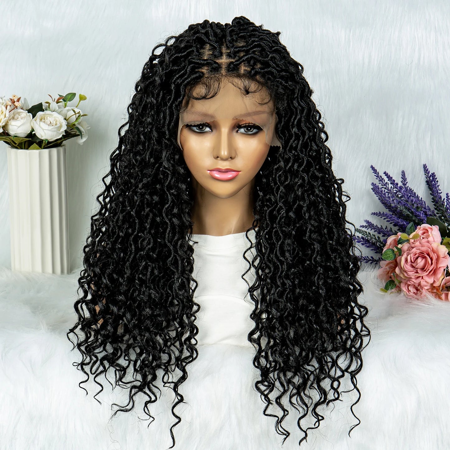 Lightweight Curly End Box Braids Wig | Lace Front Cornrows & Baby Hair Luxegan