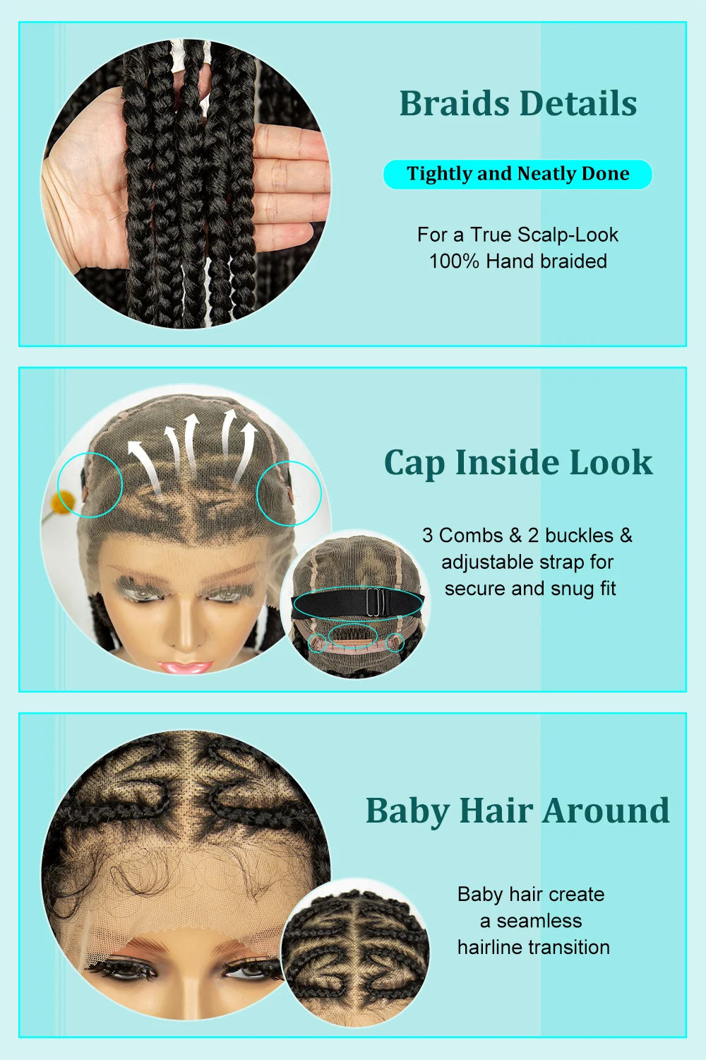 Synthetic Braided Wigs Dreadlocks Full Lace With Crochet Hand Braid Braiding Hair Knotless Box Cornrow Braid For Black Women