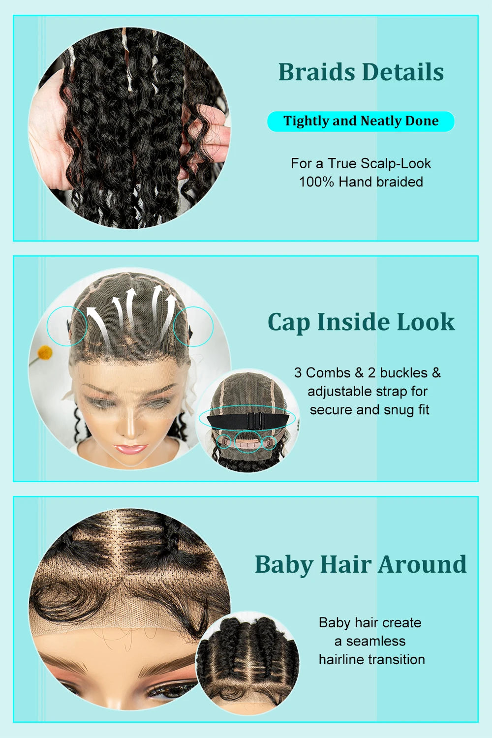 Cornrow Braided Wigs Synthetic Transparent Full Lace Wig With Baby Hair Braiding Wig Boho Cornrow Wig Curly End For Black Women