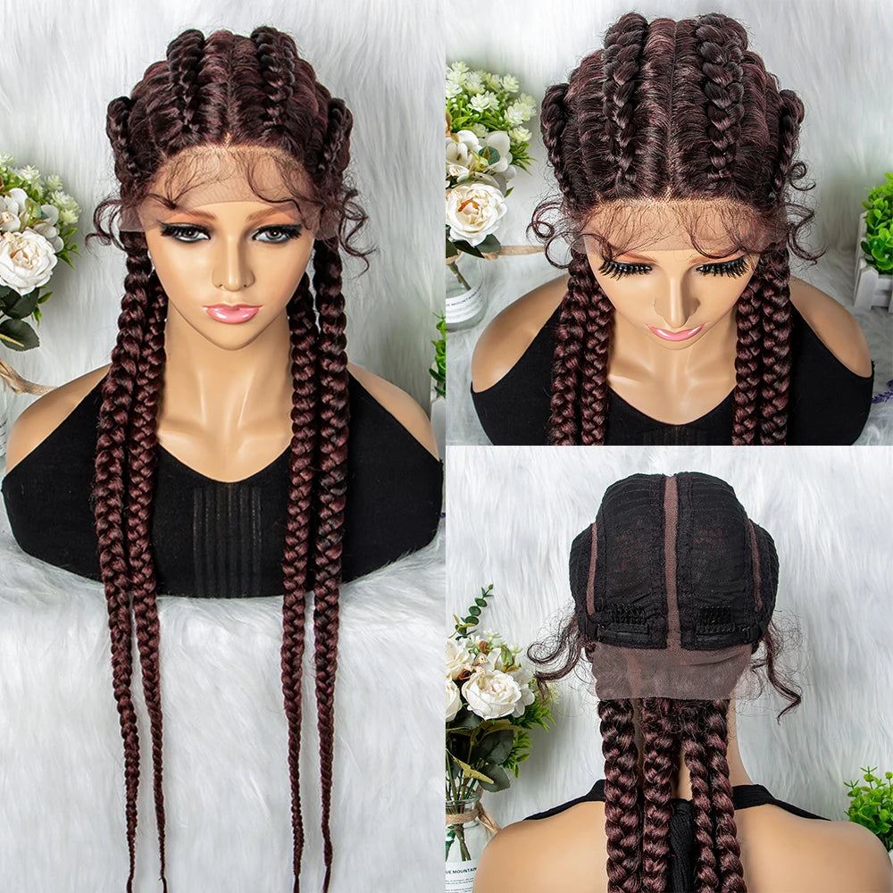 32" Full Lace Four Braid Box Braids Wig | Kanekalon Synthetic Braided Wig for Black Women