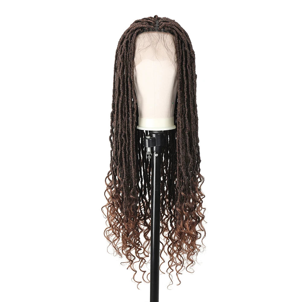 Goddess Faux Locs Crochet Wig | Lace Front Twist Dreadlock Wig with Curly Ends & Baby Hair | Synthetic Braided Wig Luxegan