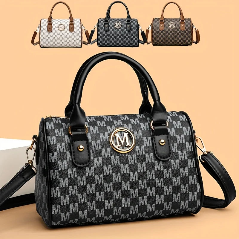 Vintage PU Leather Alphabet Bag | Golden "M" Logo Crossbody Purse Luxegan
