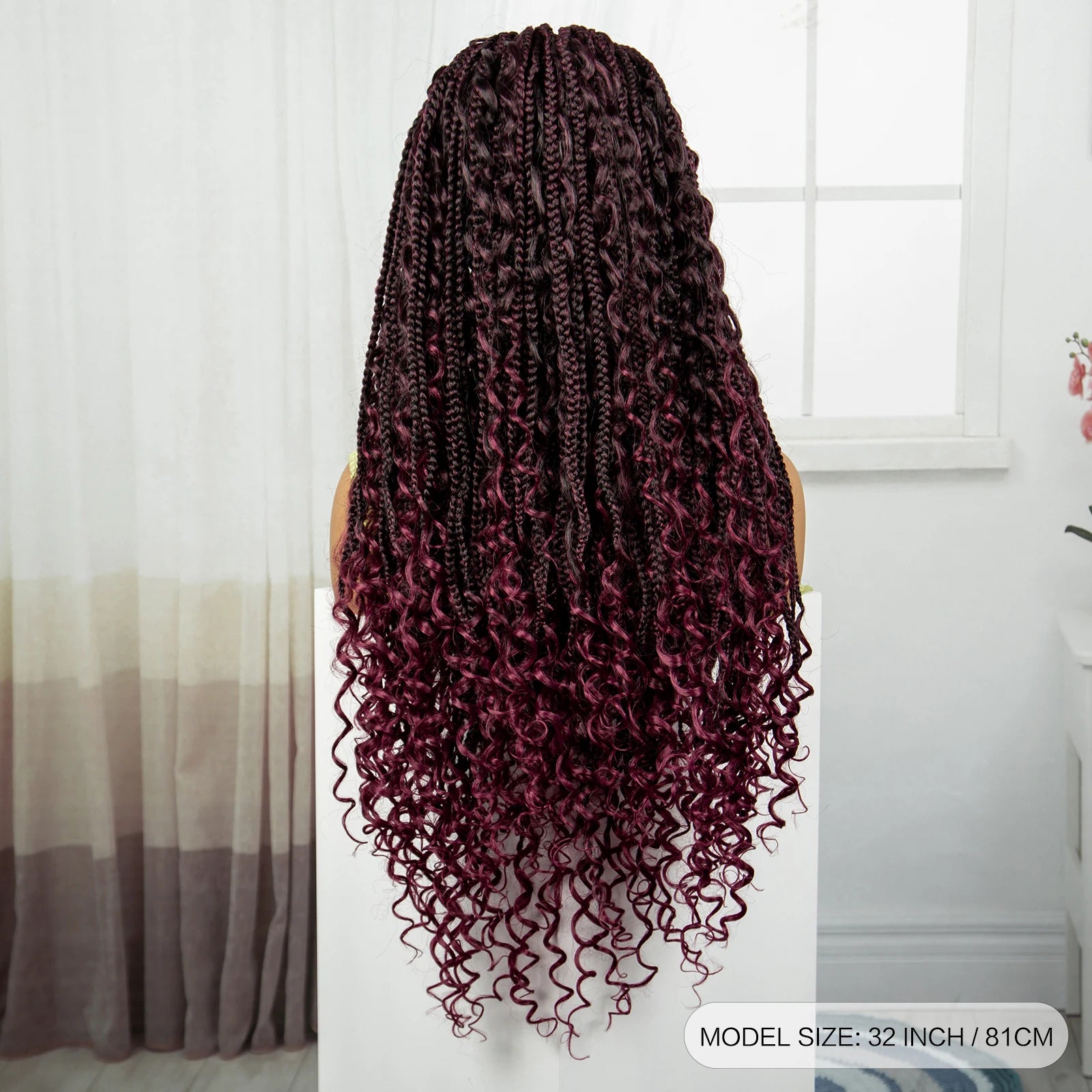 Burgundy Boho Knotless Braids Wig | Curly Ends | Lace Front | Baby Hair Luxegan