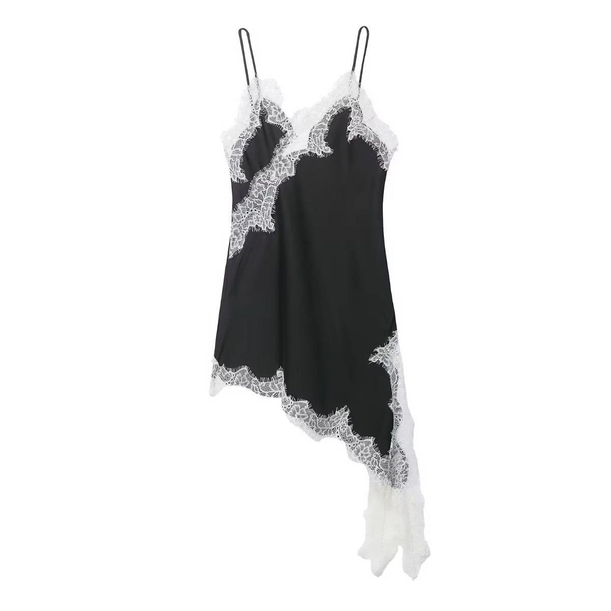 Square Collar Lace-Up Satin Spliced Mini Dress | Sleeveless Backless Asymmetric A-Line Party Dress Luxegan