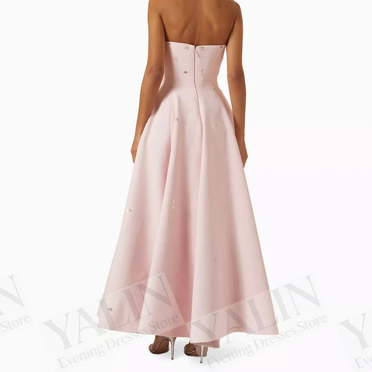 Sequined Draped A-Line Prom Dress | Strapless Sleeveless Ankle-Length Evening Gown Luxegan