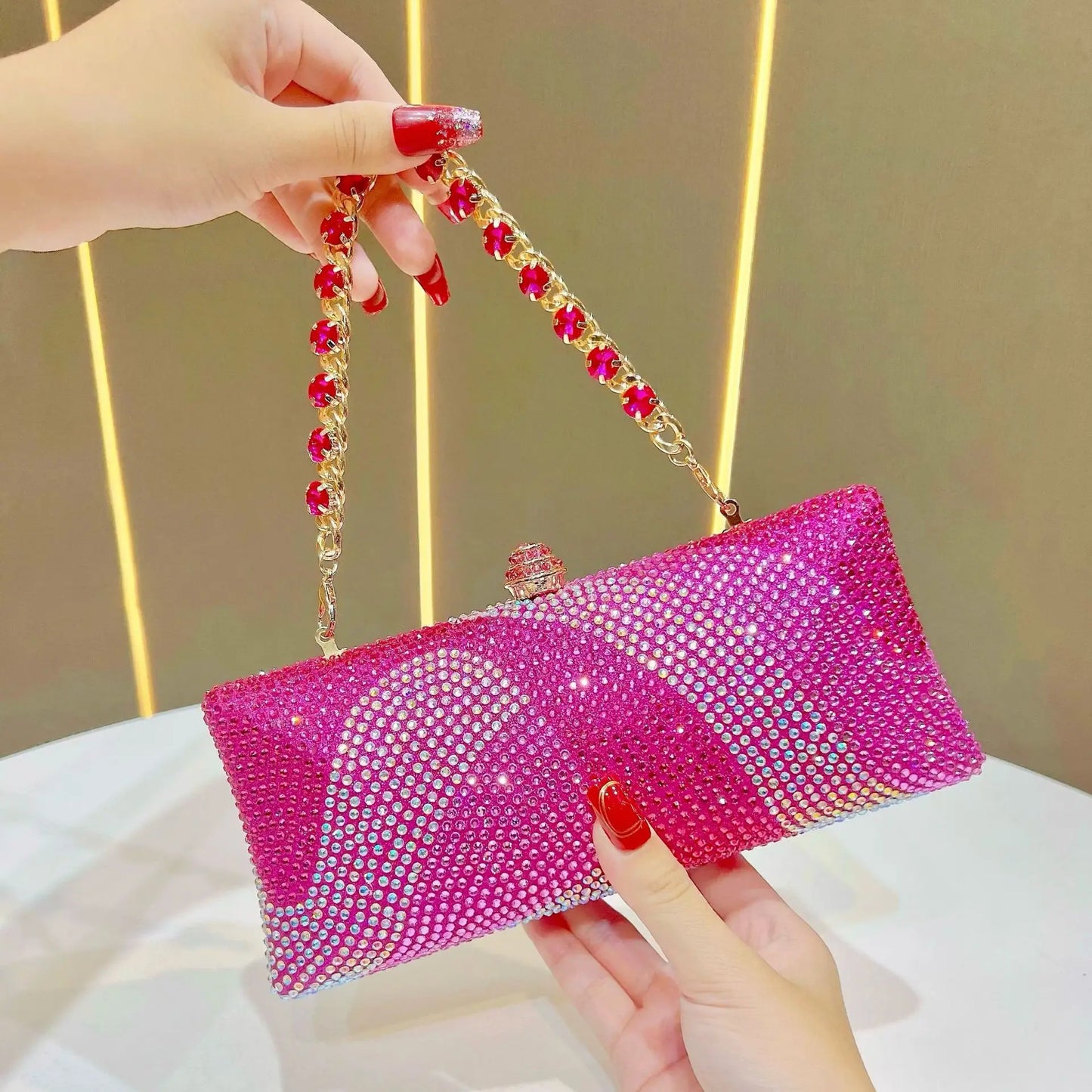 Fashion Trendy Rhinestone Evening Bag | Shiny Glitter Party Clutch & Phone Holder | Large Capacity Women’s Baguette Handbag | Glamorous Sparkling Purse for Party & Daily Use Luxegan