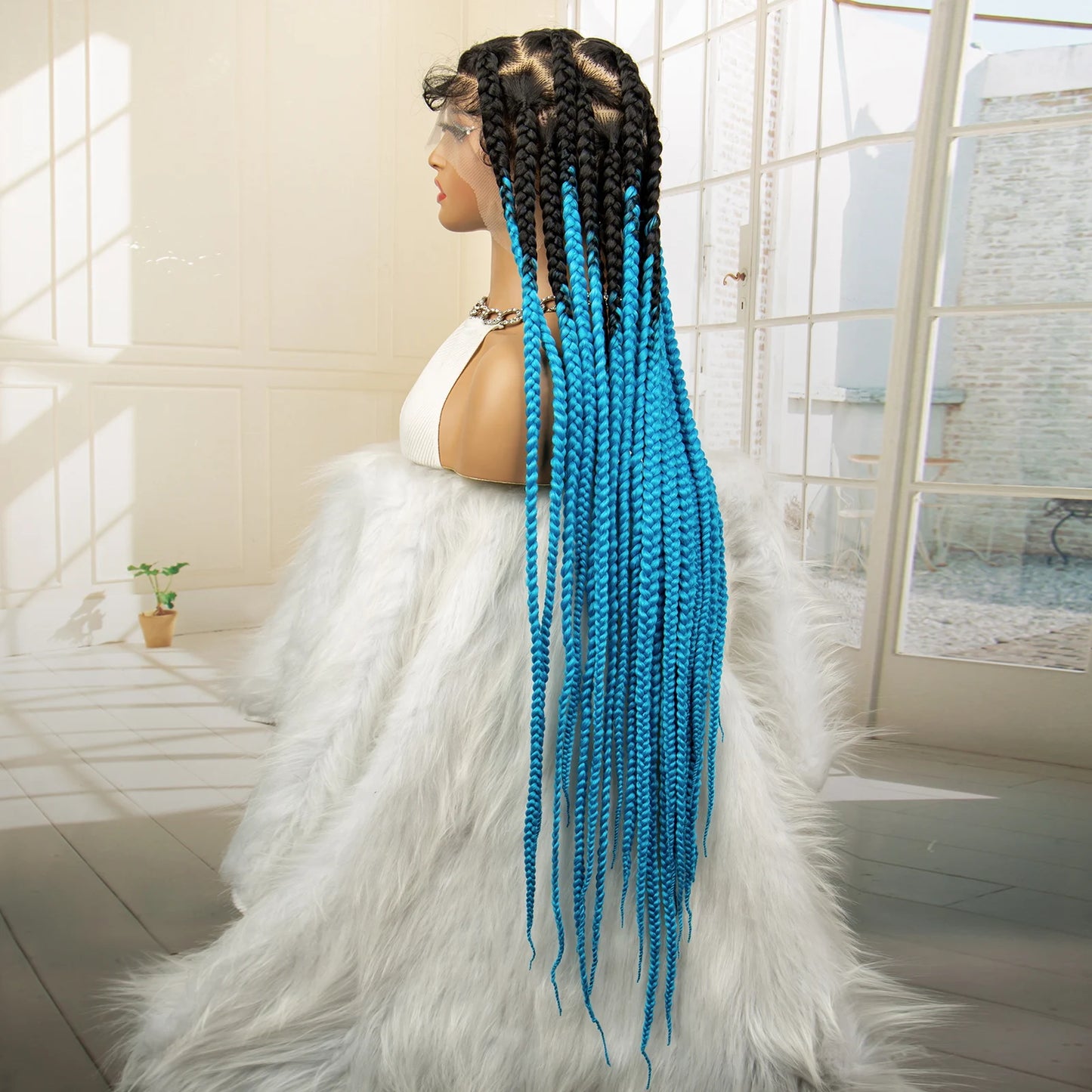 36" Big Knotless Box Braided Full Lace Wig | Cornrow Braiding Wig | Baby Hair | Synthetic Braids | For Women