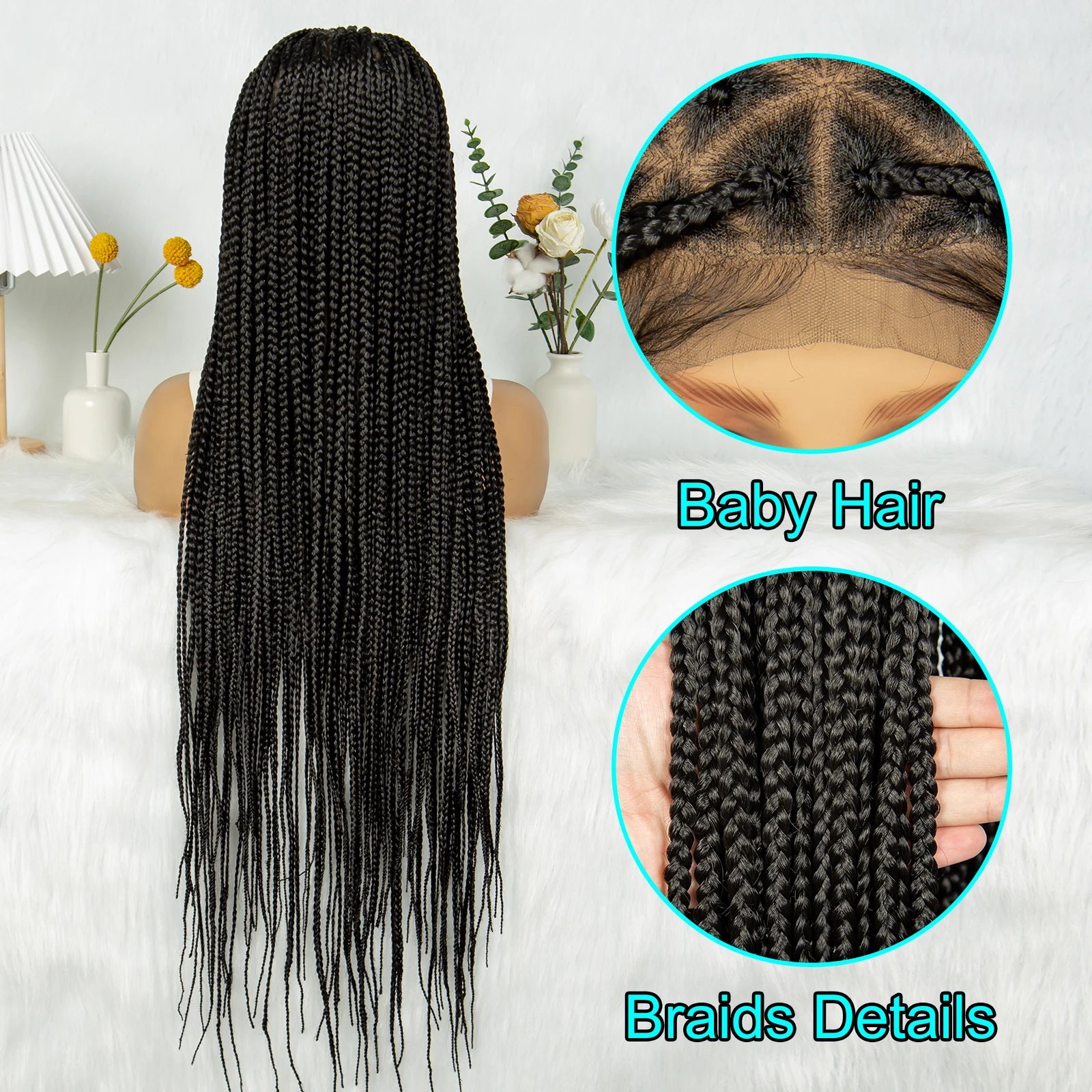 KIMA 36" Knotless Triangle Box Braids Wig | Transparent Full Lace Luxegan