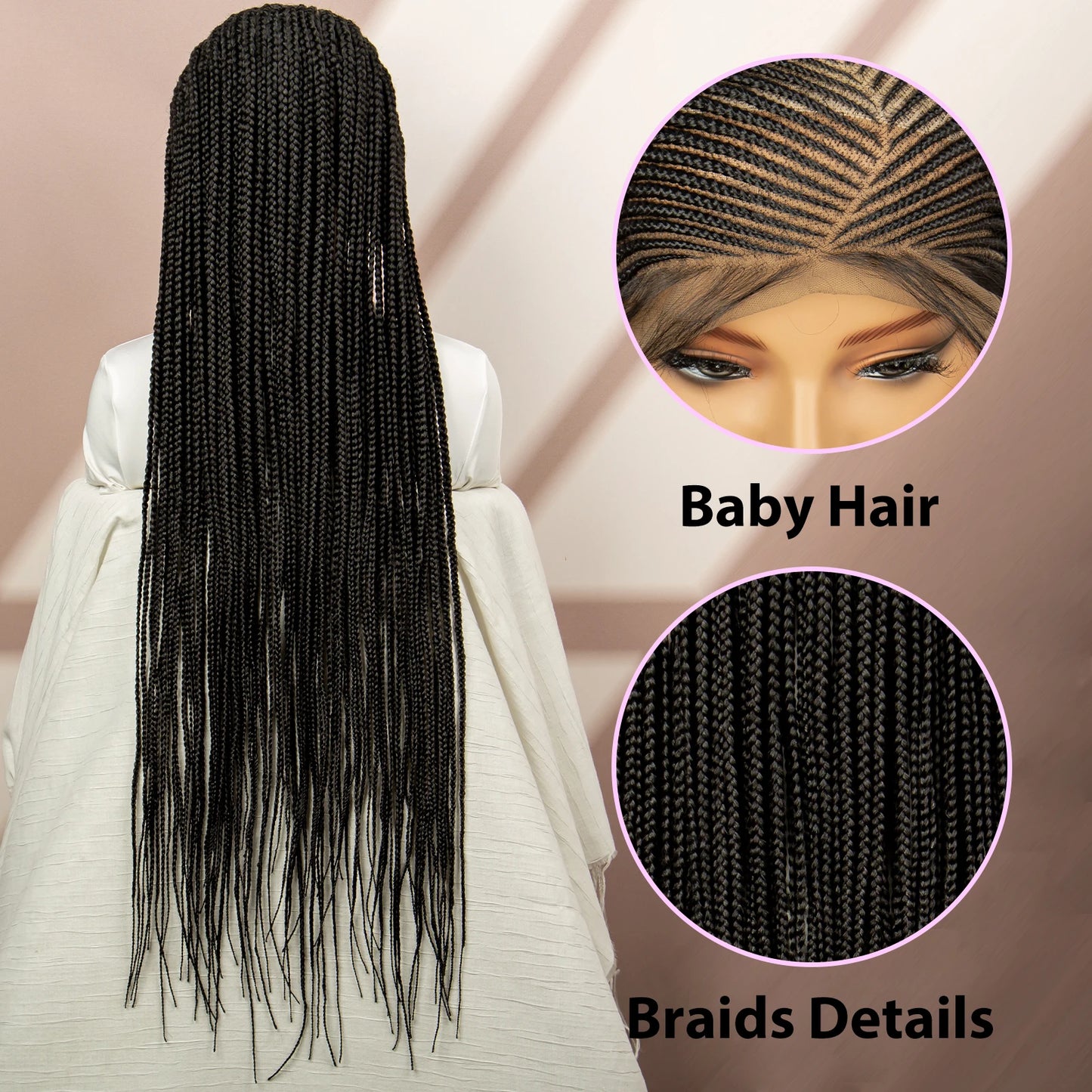 360 Lace Box Braided Wig | Cornrow Braids | Kanekalon Synthetic Hair | Natural Baby Hair