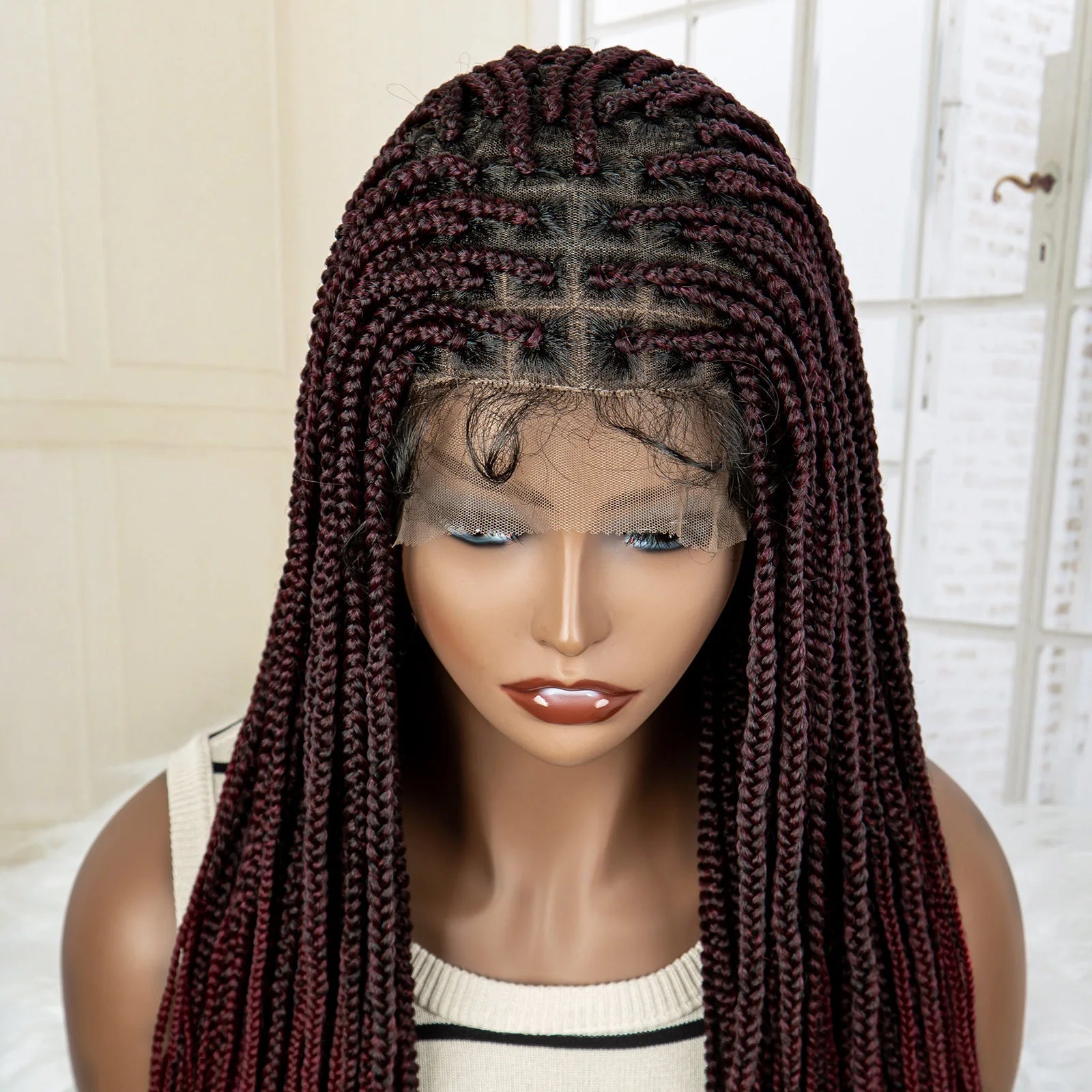 24" Full Lace Knotless Box Braided Wig | Lace Frontal Cornrow Braids | Baby Hair Synthetic Wig for Women Luxegan