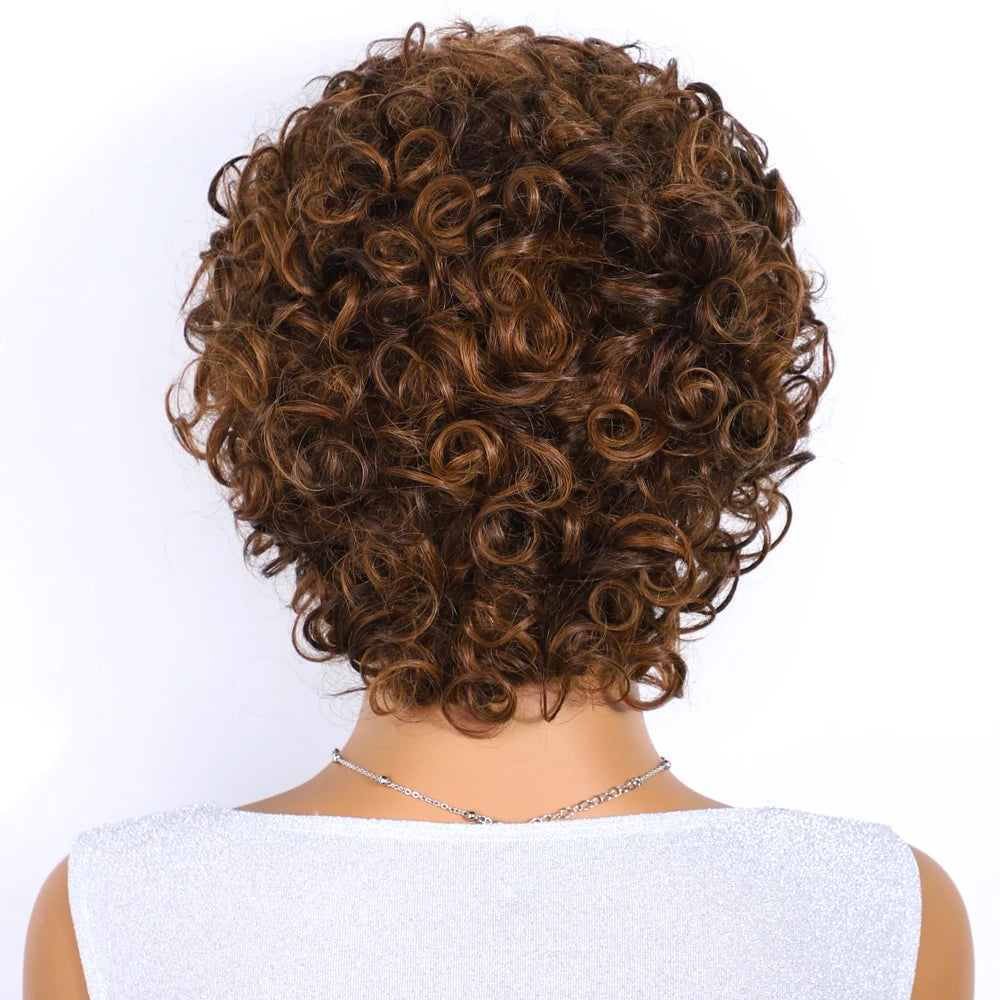 Brown Pixie Cut Wig | Short Water Wave Wig | Brazilian Remy Human Hair | Ready to Wear