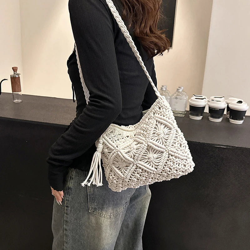 Fashion Woven Hollow Out Shoulder Bag | Straw Summer Crossbody & Beach Handbag Luxegan