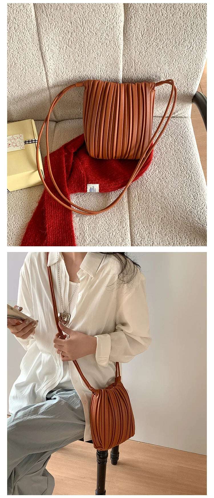 Luxury Women's Crossbody Bag | Pleated Mini Bag & Candy Color Handbag Luxegan