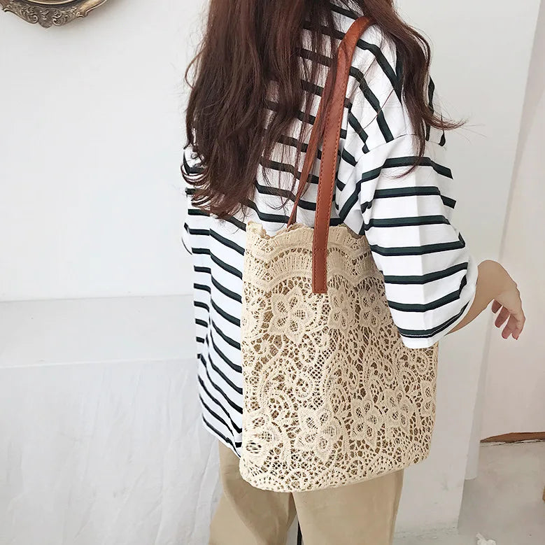 Bucket Shoulder Bag for Women | Lace Summer Korean Lace Elegant Women Tote & Shopping Female Bags (Lady Handbag & Female Beach Bag) Luxegan
