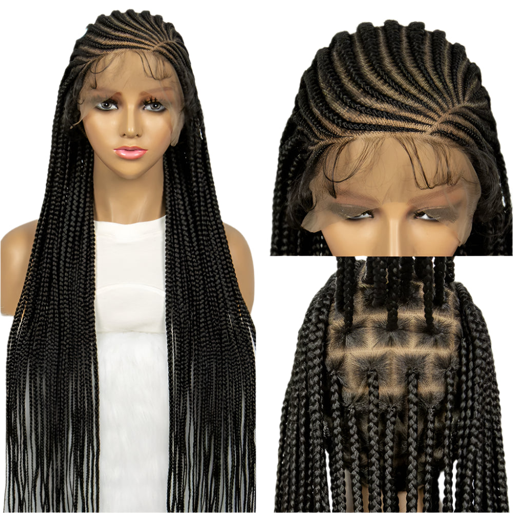 Fulani Stitch Cornrow Box Braids Wig | Transparent Full Lace | Baby Hair | Black Women Luxegan