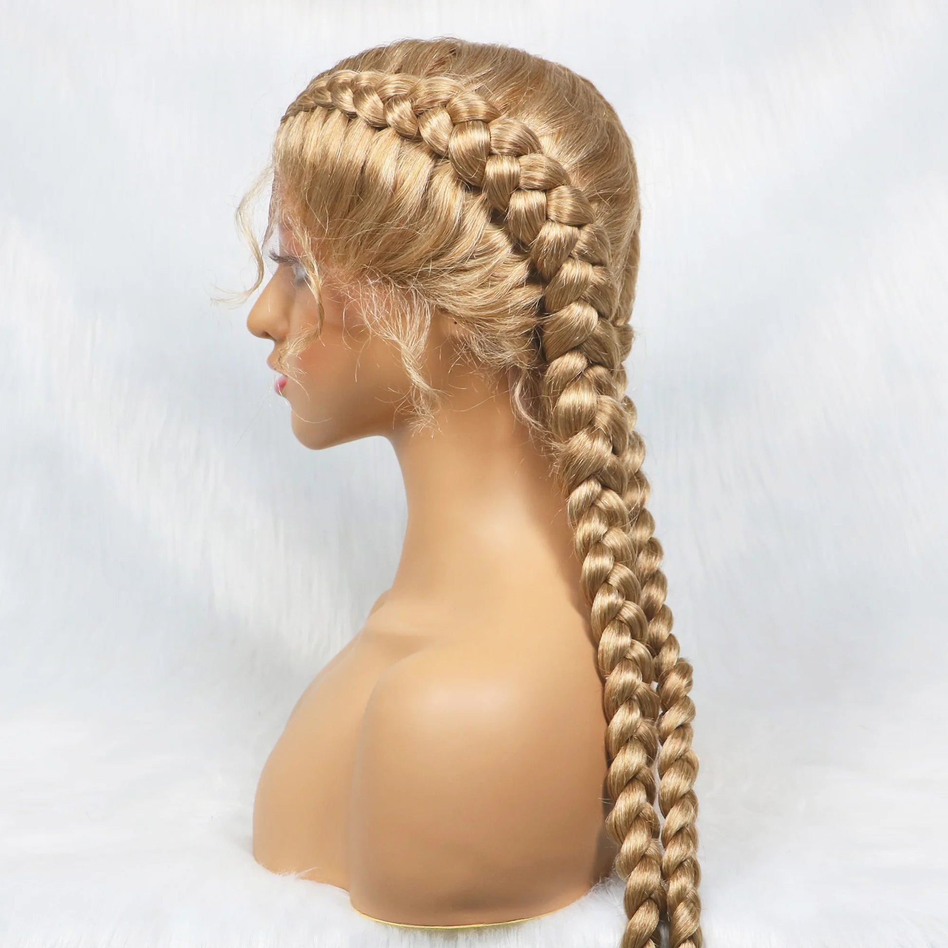 Handmade Double Dutch Cornrow Braided Wig | Natural Black Lace Front | Baby Hair | Kanekalon Synthetic Wig for Women Luxegan