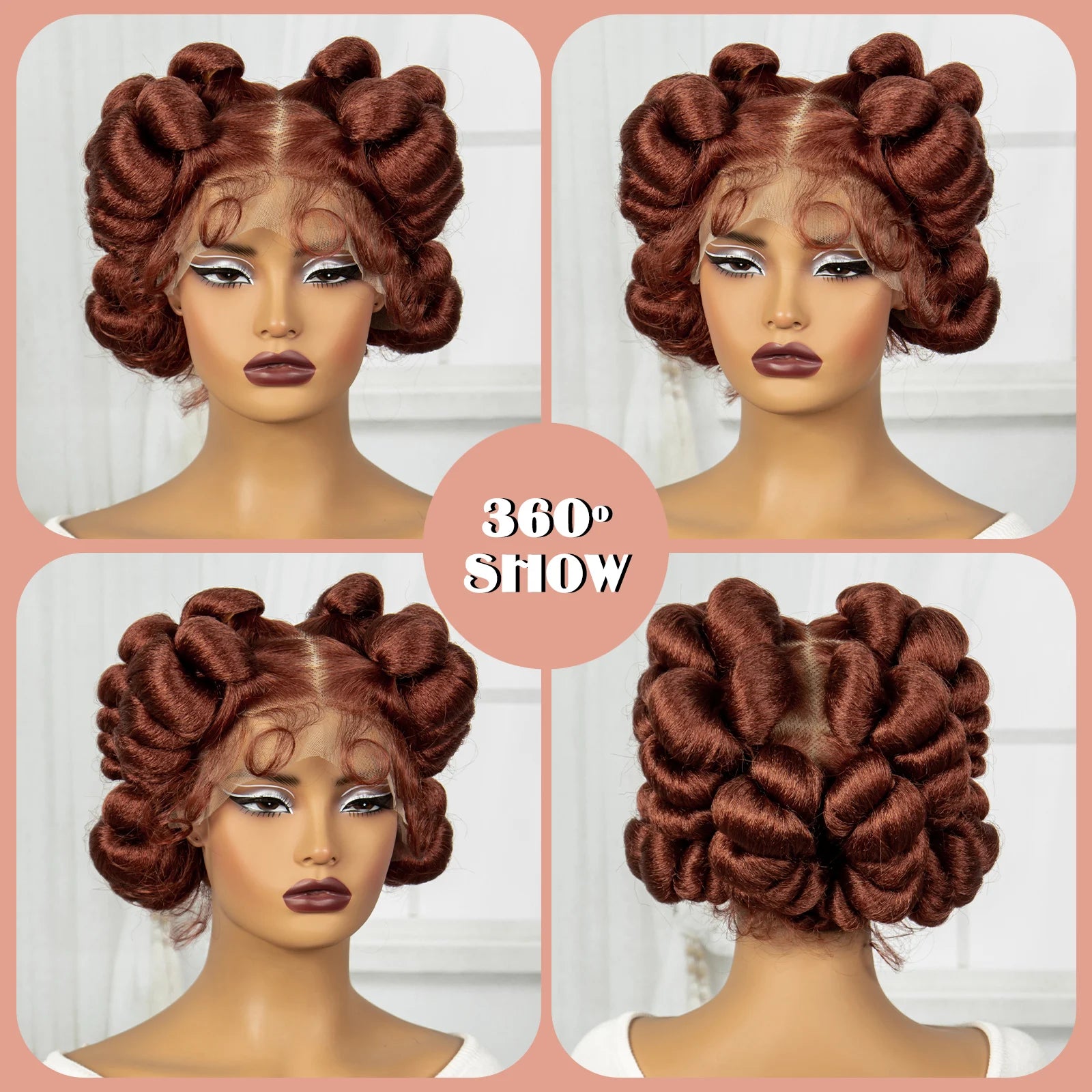 Short Cute Ginger Bantu Knotless Braids Wig | Full Lace Handmade Luxegan