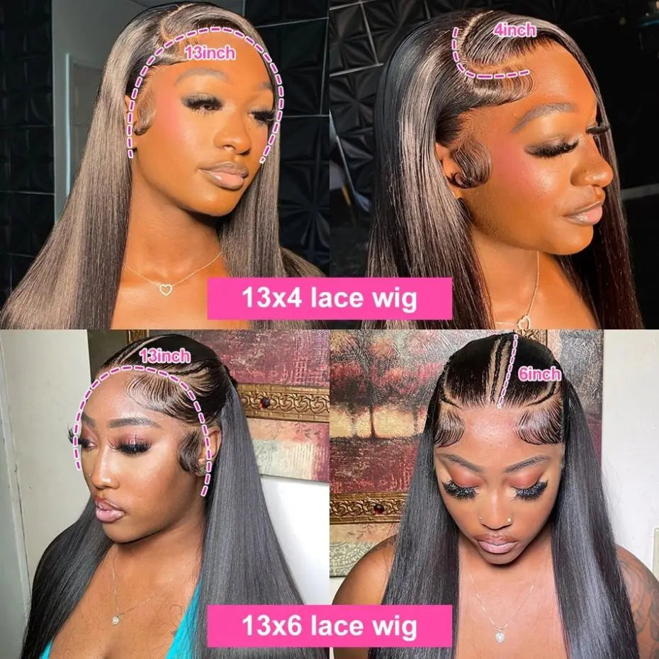 180% Density Straight Human Hair Wigs | HD 4x4 Lace Closure & 13x4/13x6 Lace Frontal Wig (Remy, 30-36 Inch Transparent Lace) Luxegan
