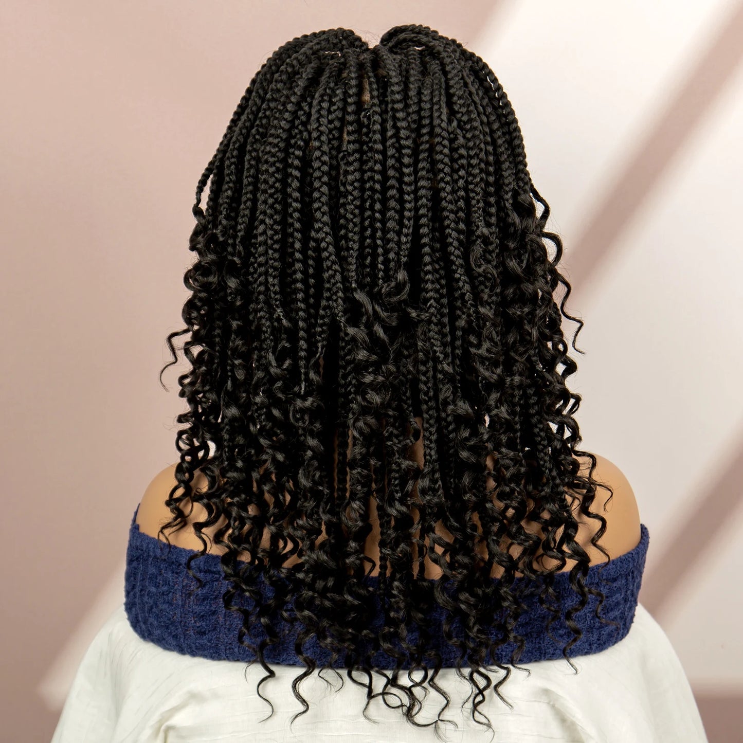 Short Bob Boho Knotless Box Braids Wig | 360 Double Full Lace | Curly Ends Luxegan