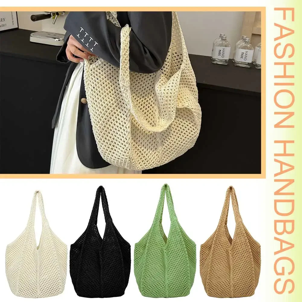 Women’s Casual Straw-Style Shoulder Bag | Large Capacity Handmade Wicker Woven Tote | Bohemian Hollow-Out Summer Beach Messenger Bag Luxegan