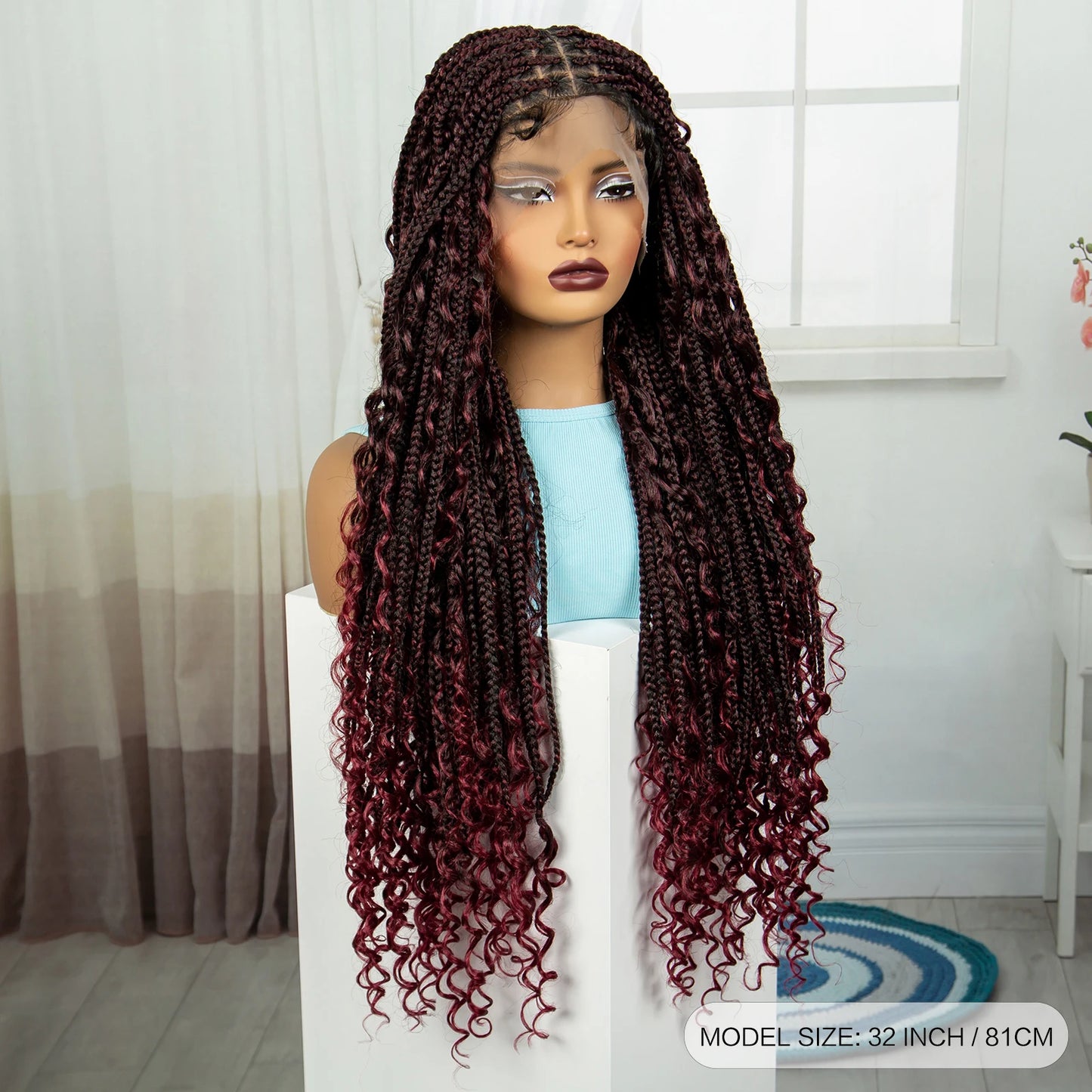 Ombre Knotless Braids Wig | Curly Ends | Full Lace | Baby Hair | Handmade