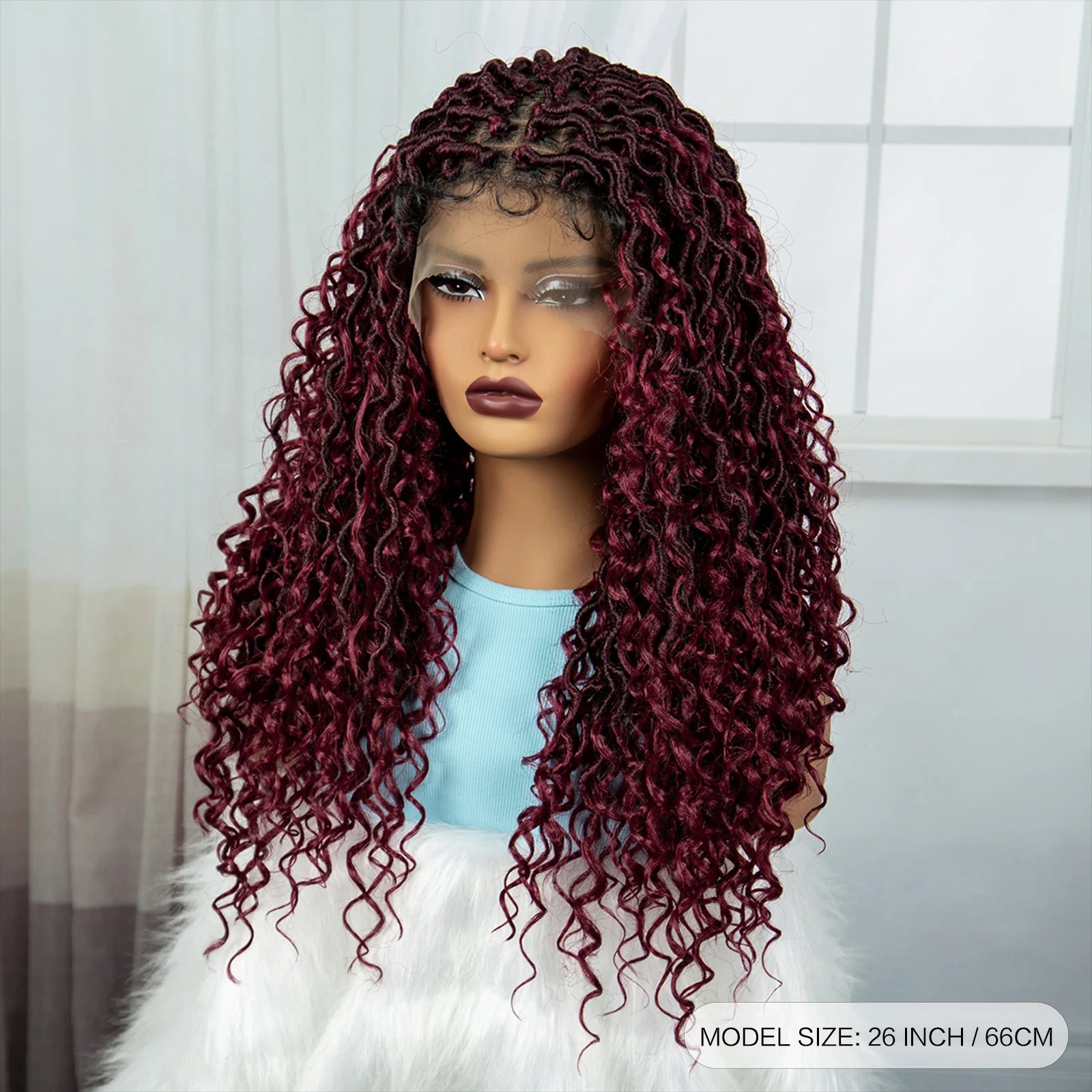 Burgundy Goddess Faux Locs Wig | Curly Ends | Lace Front | Baby Hair Luxegan