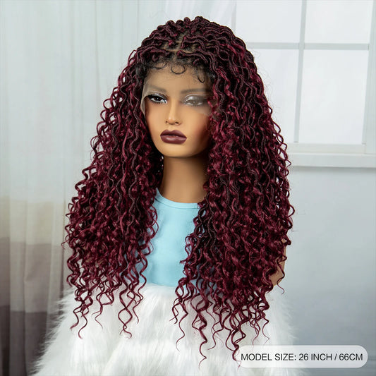 Burgundy Goddess Faux Locs Wig | Curly Ends | Lace Front | Baby Hair Luxegan