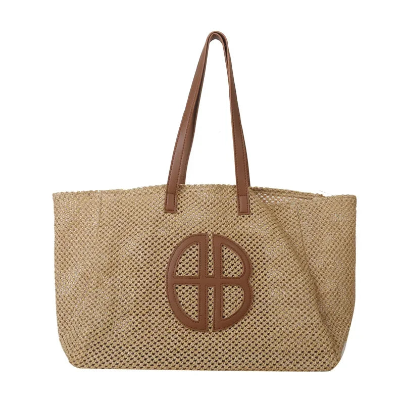 Straw Hollow Out Knitting Tote Bag | Large Capacity Handmade Shoulder Bag & Casual Beach Bag Luxegan