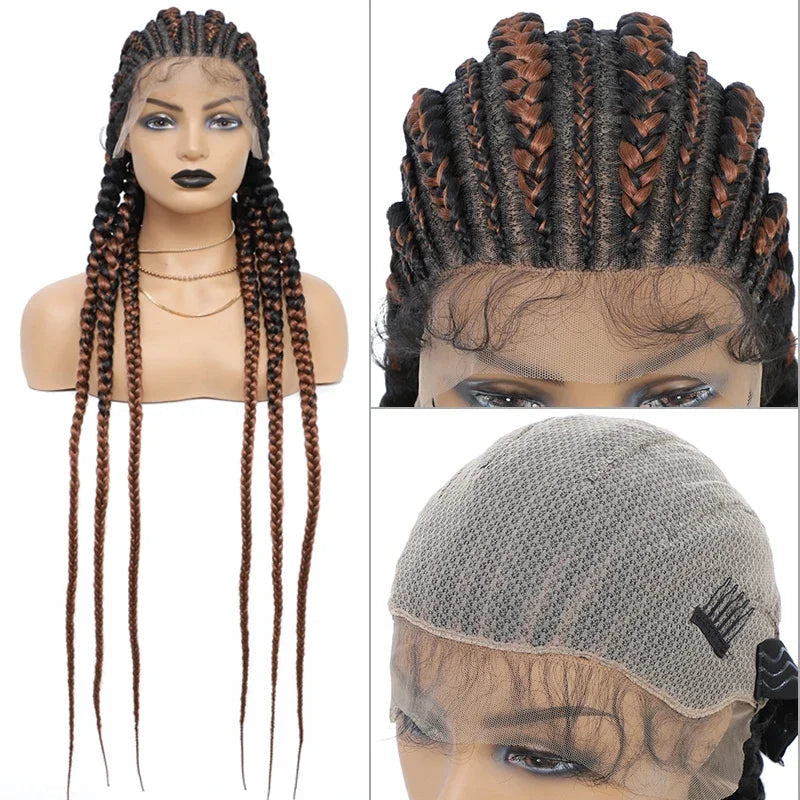 36" Cornrow Knotless Braids Wig | 360 Full Lace | Baby Hair | Synthetic Luxegan