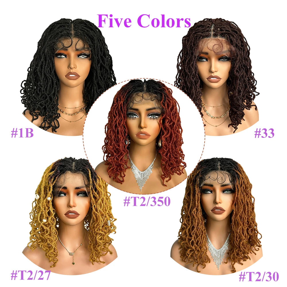 14" Copper Red Faux Locs Lace Front Wig | Short Twist Dreadlocks | Synthetic Braided Wig Luxegan
